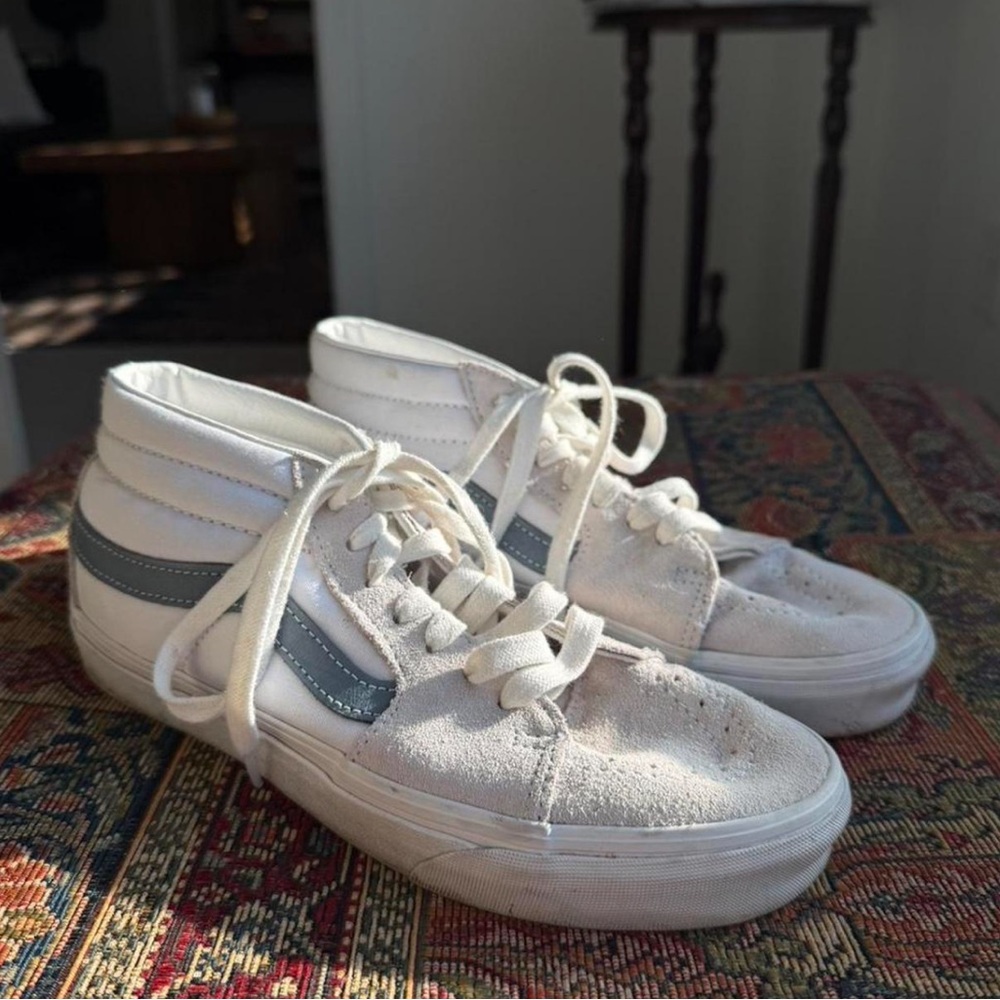 Vans Sk8-Mid White & Moonlight Blue Leather Skate Shoes Men's 7 women's 8.5